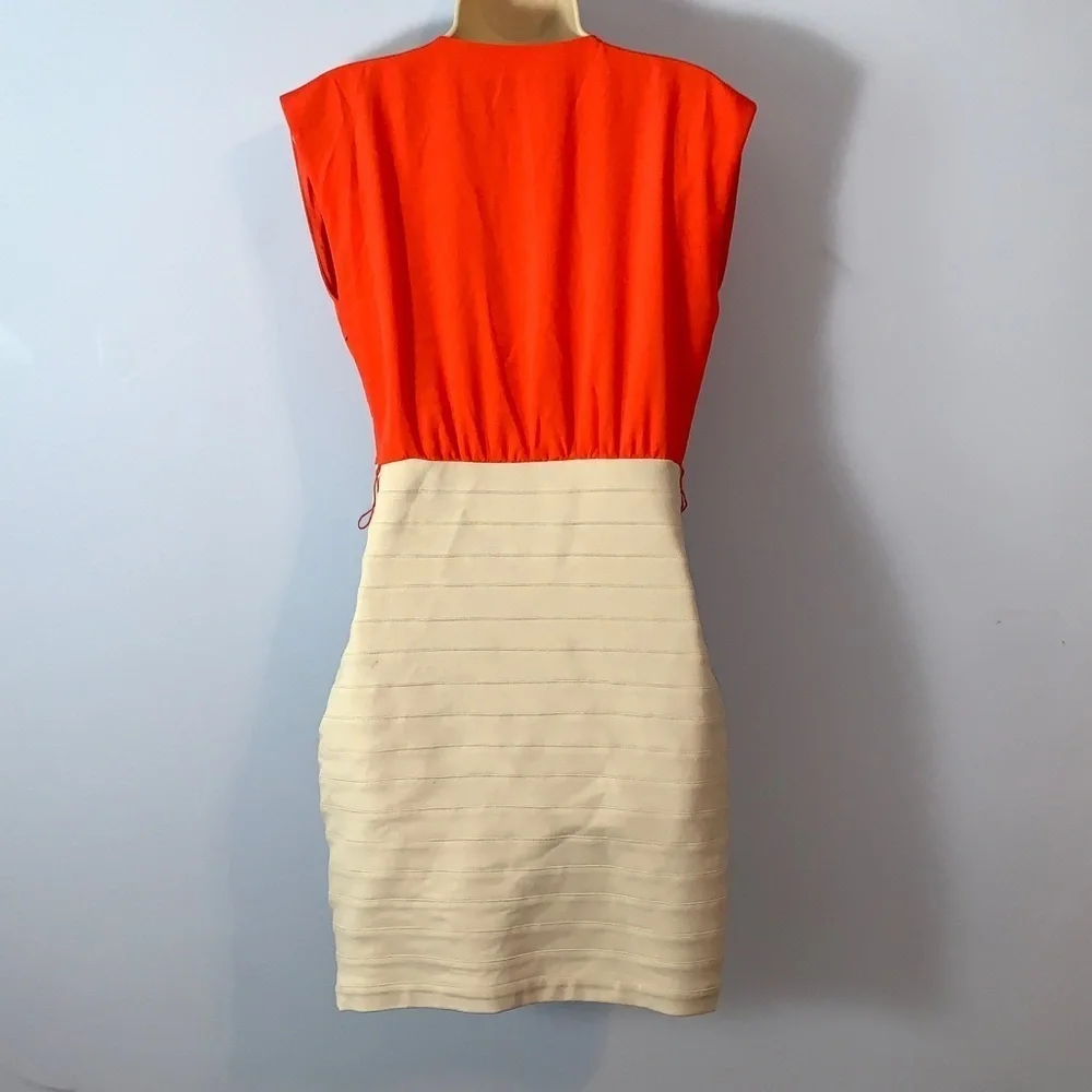 Express Bright Orange and beige bandage dress sleeveless v neck fitted size XS